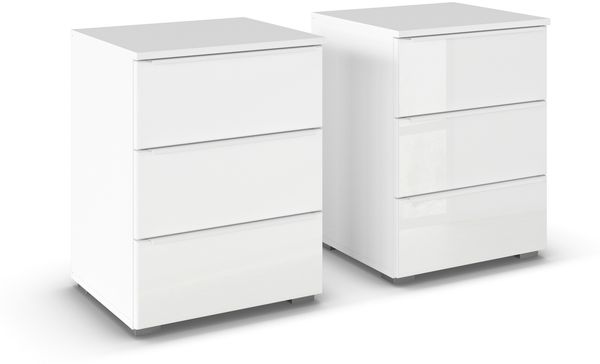 Nachtkommode >Monostar < (2er-Set) in Kristallweißglas / alpinweiß - 47x62x42cm B/H/T