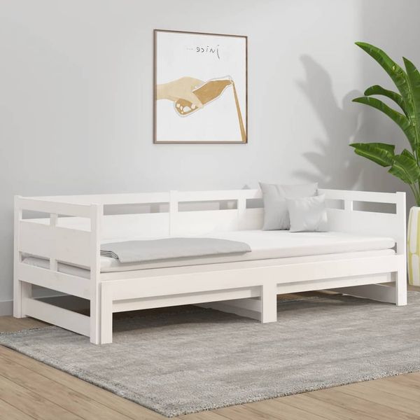Tagesbett, Einzelbett Ausziehbar Weiß Massivholz Kiefer 2x(90x200) cm