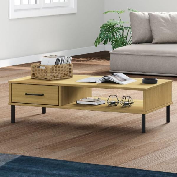 vidaXL Couchtisch OSLO mit Metallbeinen Braun Massivholz Kiefer 351036