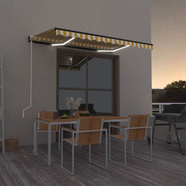 vidaXL Automatische Markise mit LED & Windsensor 350x250 cm Gelb/Weiß 3069093