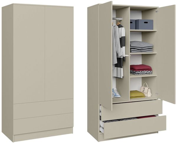 Beautysofa Kleiderschrank Zweitüriger mit Drehtürenschrank LOOK (Breite: 90 cm, Modernes TIP-ON Öffnungssystem (griffloses Öffnen möglich) Erhältlich mit oder ohne Schubladen