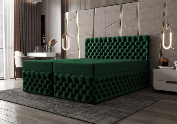 B&B Home 'Figo III' Boxspringbett mit Bettkasten, Samt, Dunkelgrün, 200x200 cm