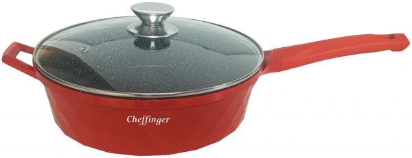 Pfanne Bratpfanne m. Glasdeckel beschichtet Ø28 Induktion Cheffinger DIAPF28 rot