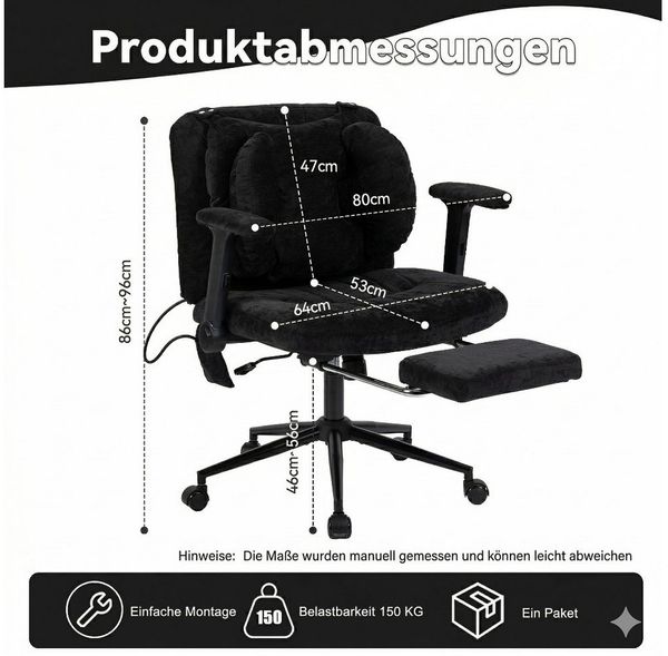 Leawin Drehstuhl Ergonomischer Bürostuhl mit Air-Lordosenstütze & breitem Sitz, Bequemer Schreibtischstuhl mit Rollen, weich gepolstert, 150 kg