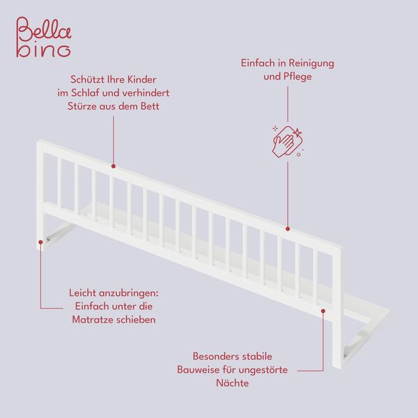 Bellabino 'Yuna' Bettschutzgitter, 37x115x33 cm, weiß lackiert, Kiefer Massivholz, Bettgitter für Kinderbetten Bild 4