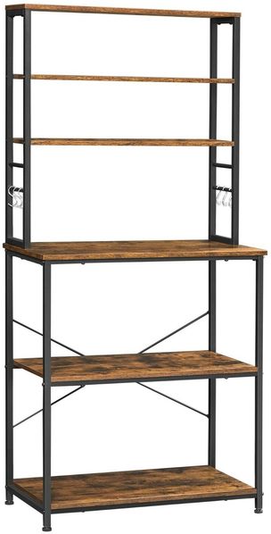 Vasagle Küchenregal mit Ablagen und 6 Haken, vintagebraun-schwarz, 80 x 40 x 167 cm