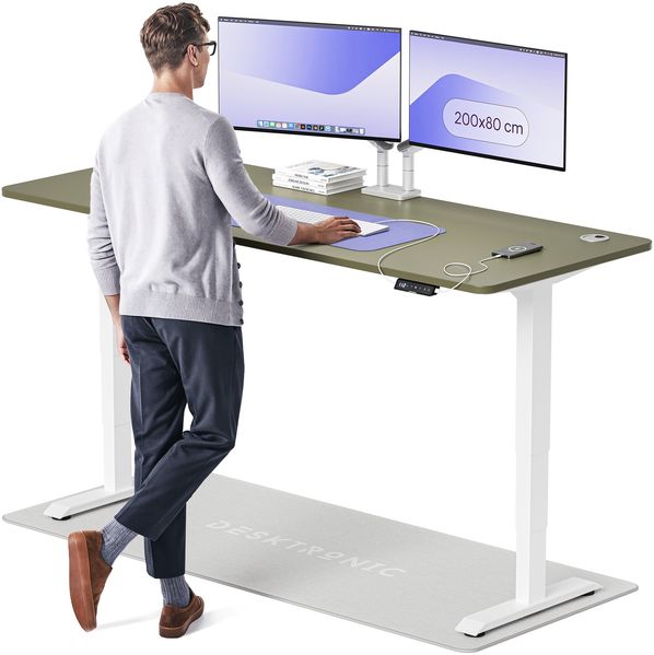 Desktronic HomePro Elektrisch höhenverstellbarer Schreibtisch 200x80 cm Weiß/Grün mit Memory-Funktion, Anti-Kollisions Technologie, USB-A und USB-C-Ladeanschlüssen