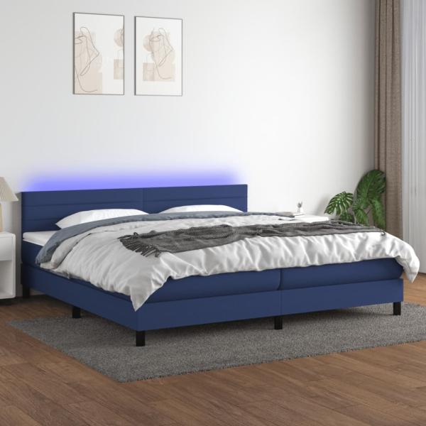 vidaXL Polsterbett mit Matratze und LED-Beleuchtung Blau 200 x 200 cm