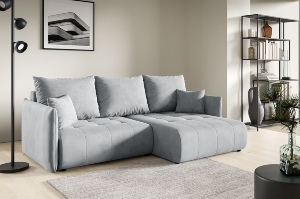 Ecksofa Schlafsofa CANIO Stoff Monolith Hellgrau Ottomane Rechts