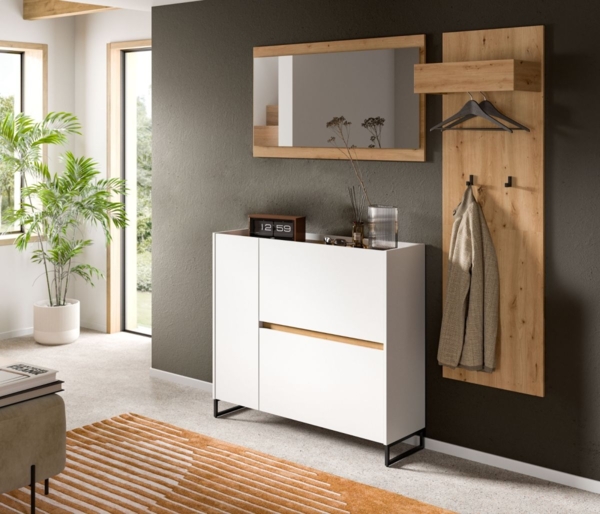 Garderobe Set 3-tlg. Borga in weiß und Eiche 175 cm Bild 2