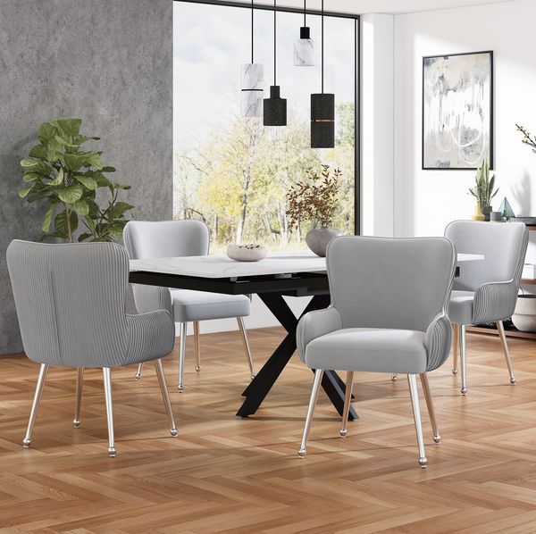 Esszimmerstuhl Samt B 56 x T 60 x H 84 cm mit Armlehnen und Metallbeinen 4er-Set