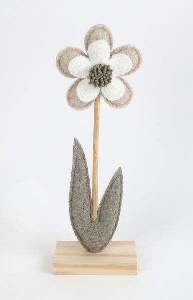 TrendLine Aufsteller Holz Blume 25 x 5 x 9 cm grau-weiß