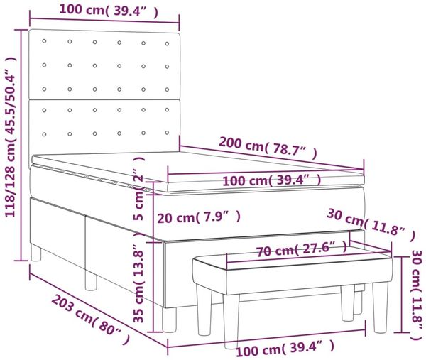 vidaXL Polsterbett mit Matratze Rosa 100x200 cm Samt Bild 8