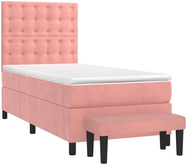 vidaXL Polsterbett mit Matratze Rosa 100x200 cm Samt Bild 3