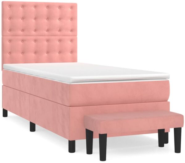 vidaXL Polsterbett mit Matratze Rosa 100x200 cm Samt Bild 2