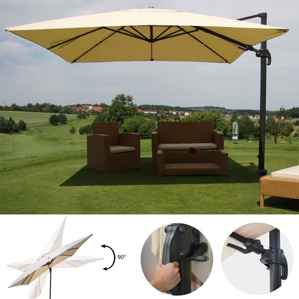 Gastronomie-Ampelschirm HWC-A96, 3x3m (Ø4,24m) schwenkbar, Polyester Alu/Stahl 23kg ~ creme ohne Ständer, drehbar
