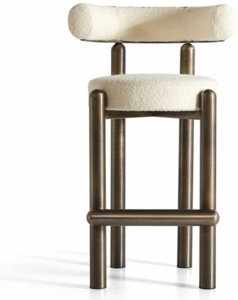 Casa Padrino Luxus Edelstahl Barstuhl Creme / Bronze H. 103 cm - Luxus Bar Möbel