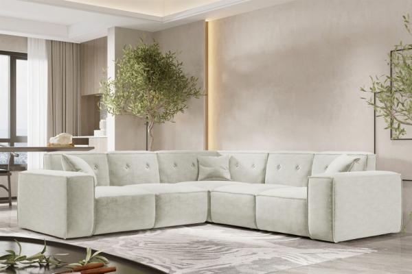 Ecksofa Designersofa CESINA in Stoff Perfect Harmony Cremeweiß Seite Universal