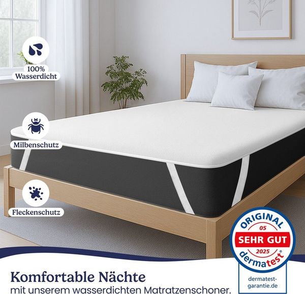 Matratzenschoner Matratzenauflage als Nässeschutz für Kinder o. Inkontinenz wasserdicht Gentle North, 100% wasserabweisend - wasserfest - allergikergeeignet - Eckbändern