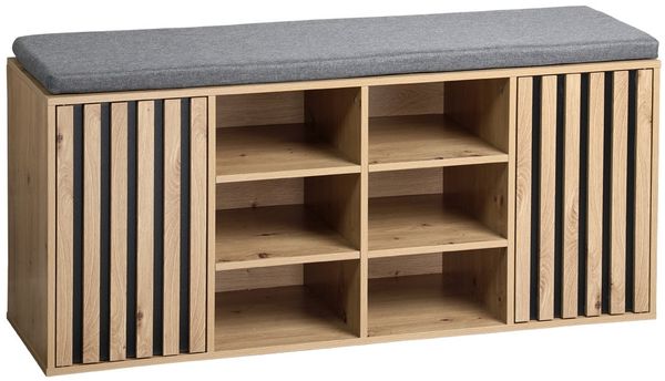 KESPER 1594713 Schuhschrank mit Sitzkissen, braun, Spanplatte FSC, 103 x 29,5 x 48 cm