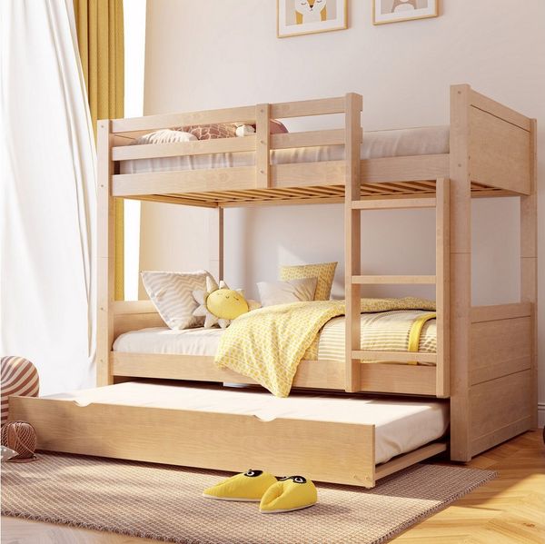 Flieks Etagenbett, Kinderbett 90x200 cm Ausziehbett 90x190 cm, umwandelbar in 3 Einzelbett