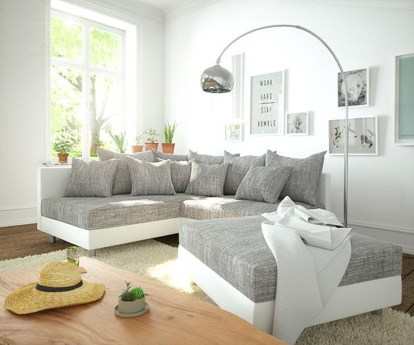 Ecksofa Clovis Weiss Hellgrau Modulsofa Hocker Ottomane Links