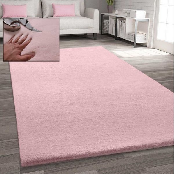 Vimoda Fellteppich Bunny Fell Teppich Rosa Pastell Puder Extra Weich, Rechteckig, Höhe: 25 mm, Hochflor Laüfer Rund