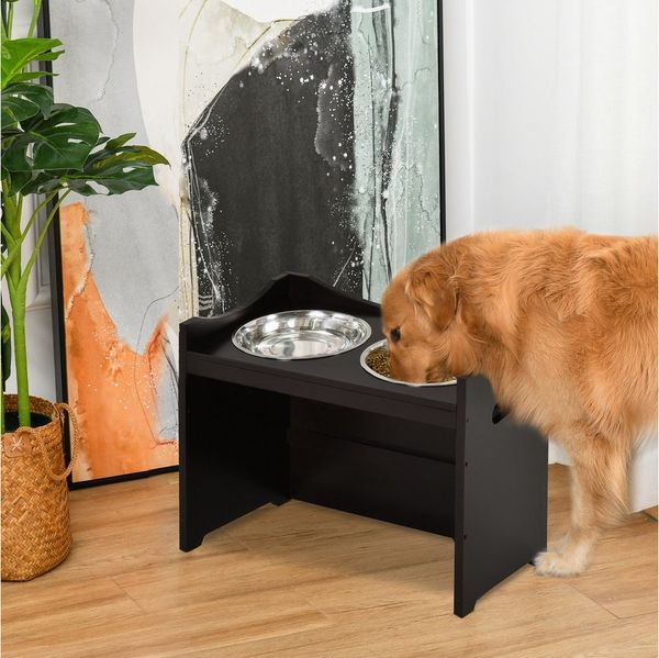 PawHut Futternapf Höhenverstellbar, Erhöhtes Futterstation mit 2L Futterschale, Edelstahl, L54 × B31.5 × H47 cm, Kaffee