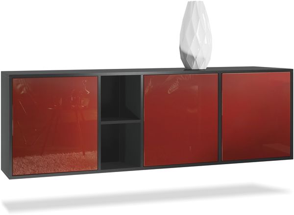 Vladon Kommode Cuba - Schwarz matt/Bordeaux Hochglanz - Modernes Sideboard für Ihr Wohnbereich - (BxHxT) 182 x 53 x 35 cm