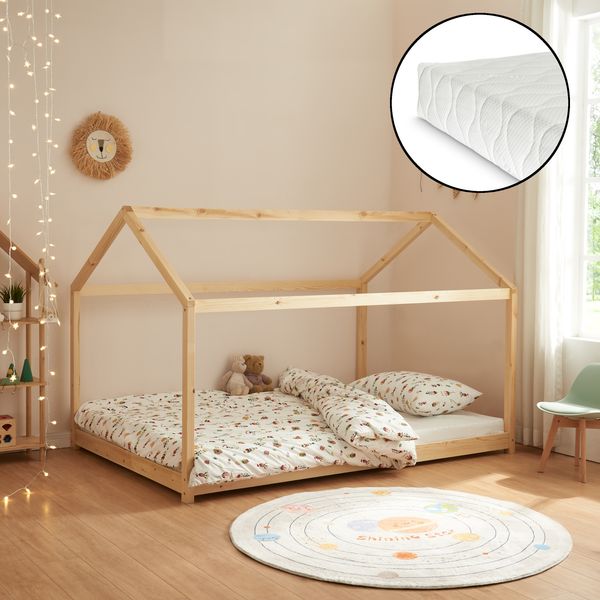 Kinderbett Cerro mit Matratze 140x200cm Holzfarben [en. casa]