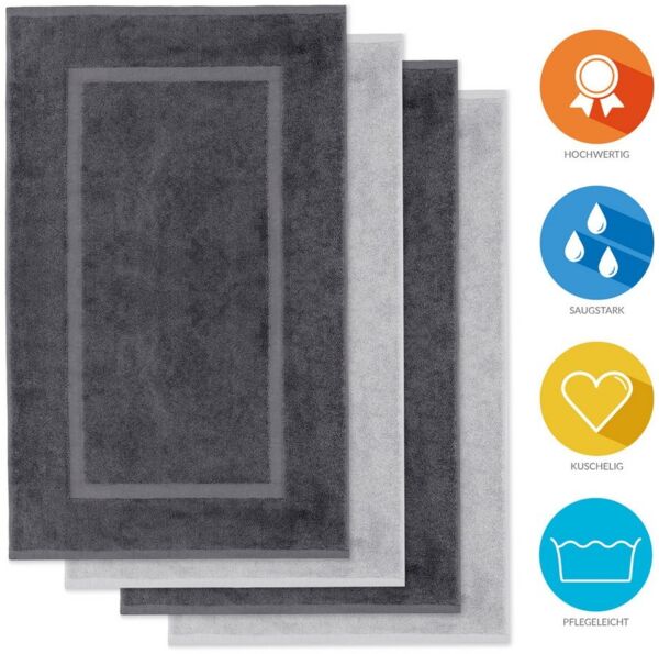 Lavea Badematte 4er Set Badeteppiche Elena Frottee 50x80 cm Badvorleger, 100% Baumwolle, 500 g/m² Frottier, weich & saugstark, pflegeleicht