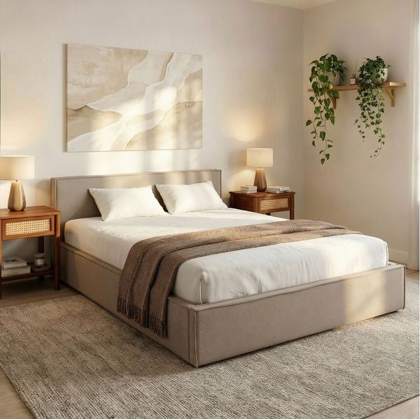IDIMEX Polsterbett PESARO, Doppelbett 160x200 cm mit Lattenrost Leinen Optik Greige