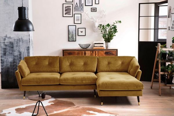 Trends by HG Ecksofa Japan L-Form, mit Fuß in Holz-Metallkombination, Recamiere rechts oder links