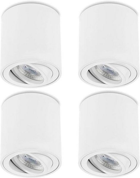 Sweet LED LED Aufbaustrahler 4er Set Alu Deckenspots GU10 7W 230V Aufbauspots weiß rund, LED wechselbar, Warmweiß, LED Deckenlampe, Deckenstrahler