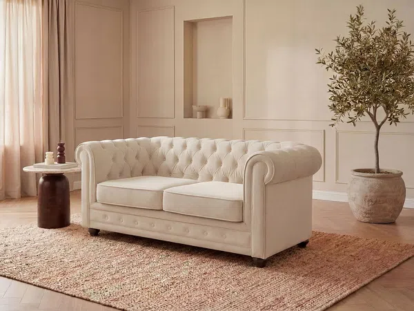 Vente-unique - CHESTERFIELD Sofa Stoff Beige - B 88 cm x H 72 cm x L 165 cm