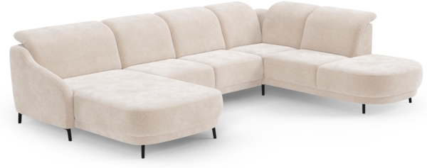 CAVADORE Wohnlandschaft Blue/Sofalandschaft mit Longchair im modernen Design, inklusiv Kopfteilverstellung und mattschwarzen Metallfüßen / 356 x 93 x 249 / Mikrofaser, Beige