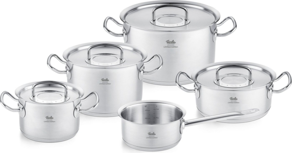 Fissler Topf-Set Original-Profi Collection® Retro, Edelstahl 18/10 (Set, 9-tlg, 3 Kochtöpfe,1 Bratentopf, 1 Stielkasserolle, 4 Metalldeckel), Limited Edition, Made in Germany