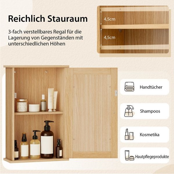 COSTWAY Spiegelschrank Bad Badezimmerschrank mit Tür, verstellbarer Ablage