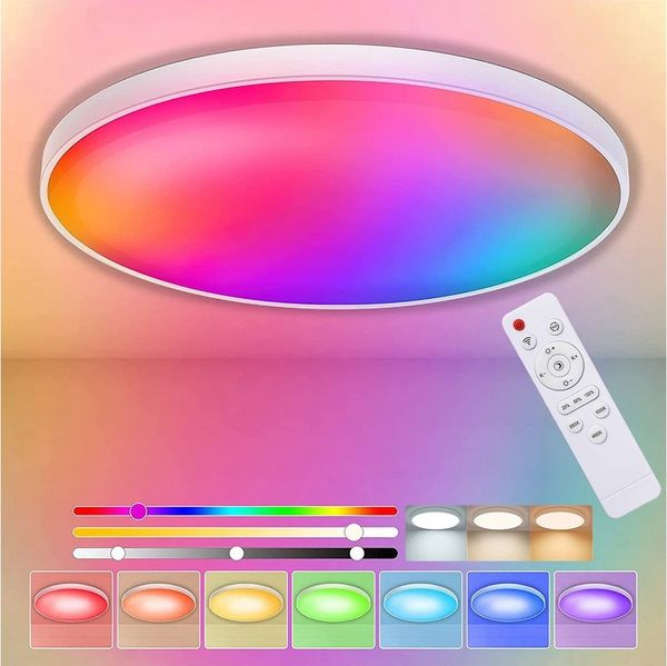 Sunicol Deckenleuchten LED Pendelleuchte,Ø30CM, mit Fernbedienung, 24W, RGB, 6 RGB-Farben, Speicher-Funktion, LED wechselbar, Weiß/Naturweiß/Kaltweißes, Dimmbare