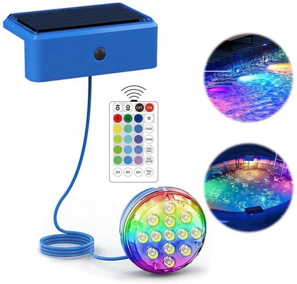 VIVIHEYDAY LED Solarleuchte Solar Poolbeleuchtung Unterwasser, IP68 wasserdichtes Pool Licht, mit Fernbedienung, 4 RGB Modi & Timer, Dimmbare LED Teichbeleuchtung, Magnetische Pool Deko für Freibad Aufblaspool