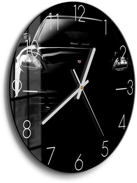 DEQORI Wanduhr 'Porsche Panamera Front' (Glas Glasuhr modern Wand Uhr Design Küchenuhr)