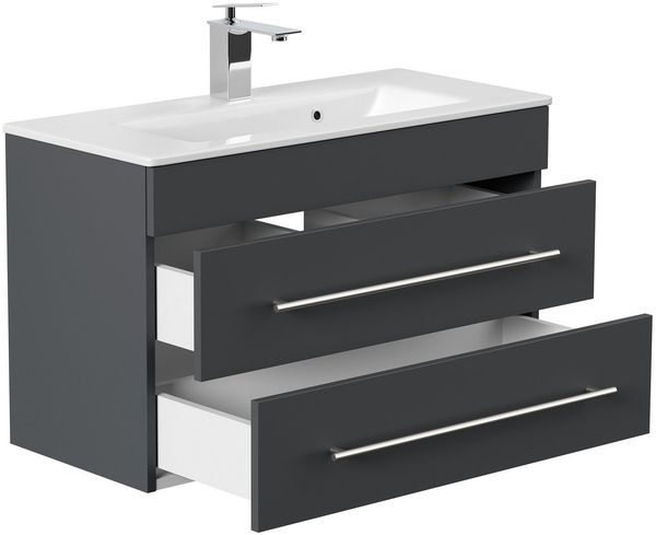 Posseik Badmöbel-Set Badmöbel Waschplatz "Portus 800 SlimLine" 80 cm Grafit