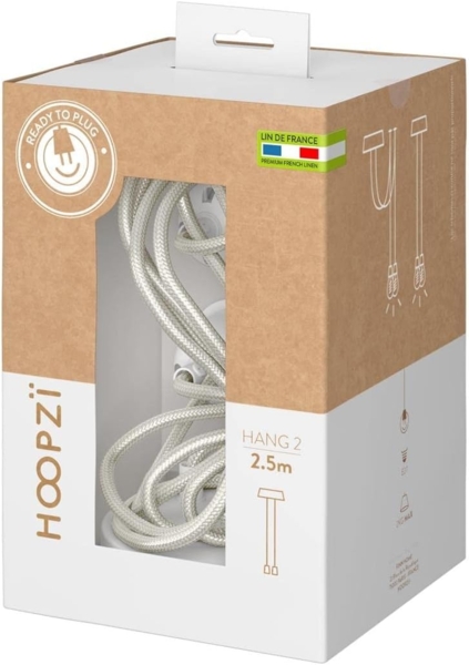 HOOPZI - Pendelleuchte - Hang 2 Flammig - 2,5m Textilkabel Seil - 2 X E27 Fassung - Vintage Retro weiß mit weißer Fassung Bild 6