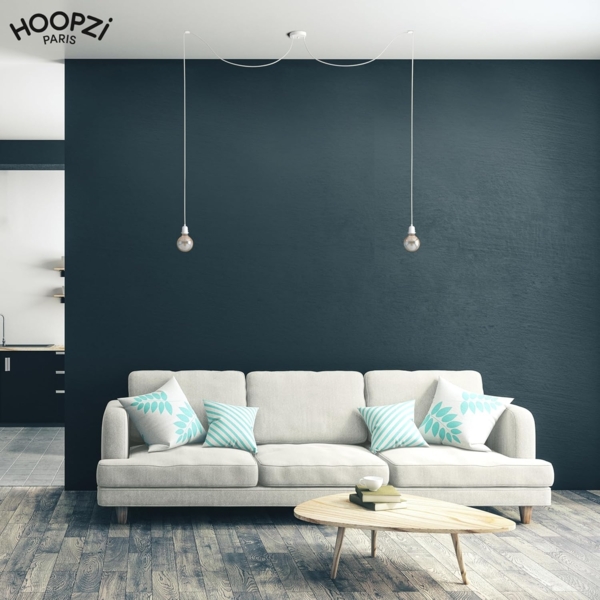 HOOPZI - Pendelleuchte - Hang 2 Flammig - 2,5m Textilkabel Seil - 2 X E27 Fassung - Vintage Retro weiß mit weißer Fassung Bild 2