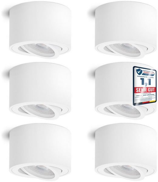 linovum LED Aufbaustrahler 6 x Aufbauleuchte SMOL schwenkbar in weiss matt & rund mit LED 4W, Warmweiß