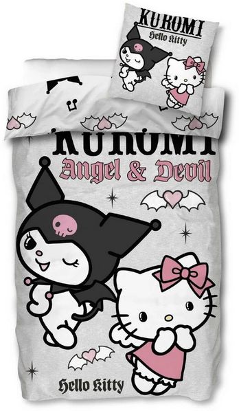 SkyBrands Bettwäsche Hello Kitty & Kuromi - 2 x Wende-Bettwäsche-Set, 135x200 & 80x80, Baumwolle, 100% Baumwolle