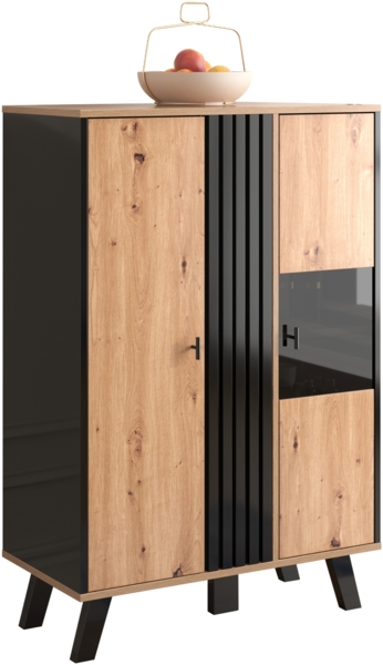 Merax Beistellschränke, Sideboard, Vitrinen mit Glas und LED-Beleuchtung, eine Kombination aus Schwarz und Holzfarben