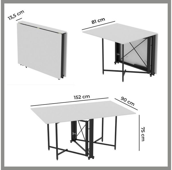 Rodnik Esstisch Orion (Loft-Design, Metallgestell pulverbeschichtet), klappbar, stabil & platzsparend - ausklappbar von 13,5 cm bis 152 cm