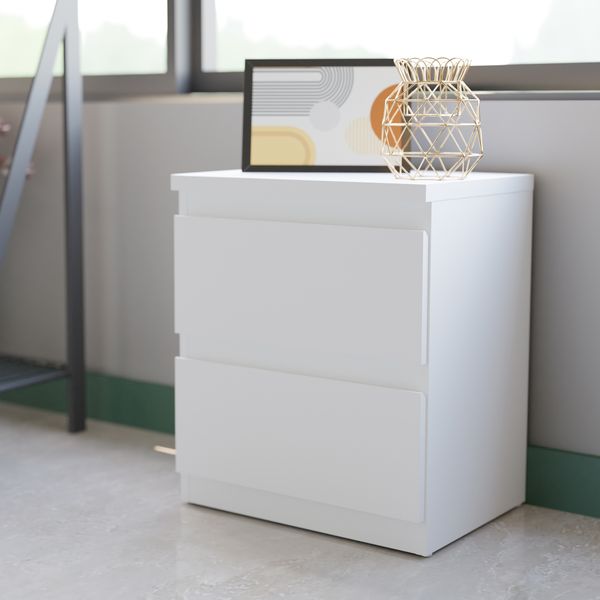 Forte EDMORE Kommode 40 45, moderner Nachttisch mit 2 Schubladen, Beistelltisch, Holzwerkstoff, Weiß, 41,8 cm breit x 49,3 cm hoch x 32,2 cm tief
