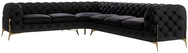 S-Style Möbel Ecksofa Chesterfield Ashley mit Goldene Metall Füßen, Die Eckeinheit kann entweder rechts- oder linkshändig sein, mit Wellenfederung